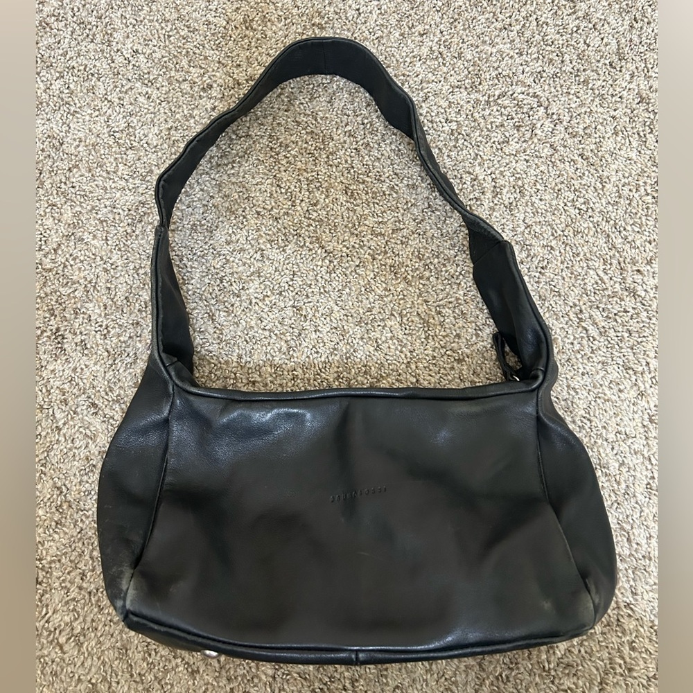 Bruno Rossi Black Real Leather Shoulder Bag Travel Zip Up Studded Bottom Lined